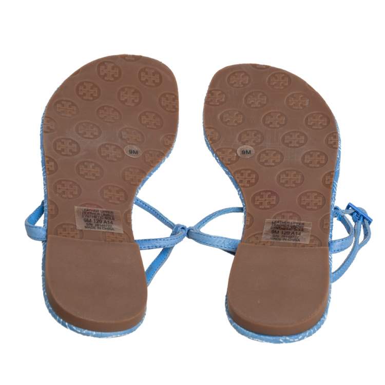 Pre Owned Toy Burch Blue Leather Emmy Thong Sandals Size 39