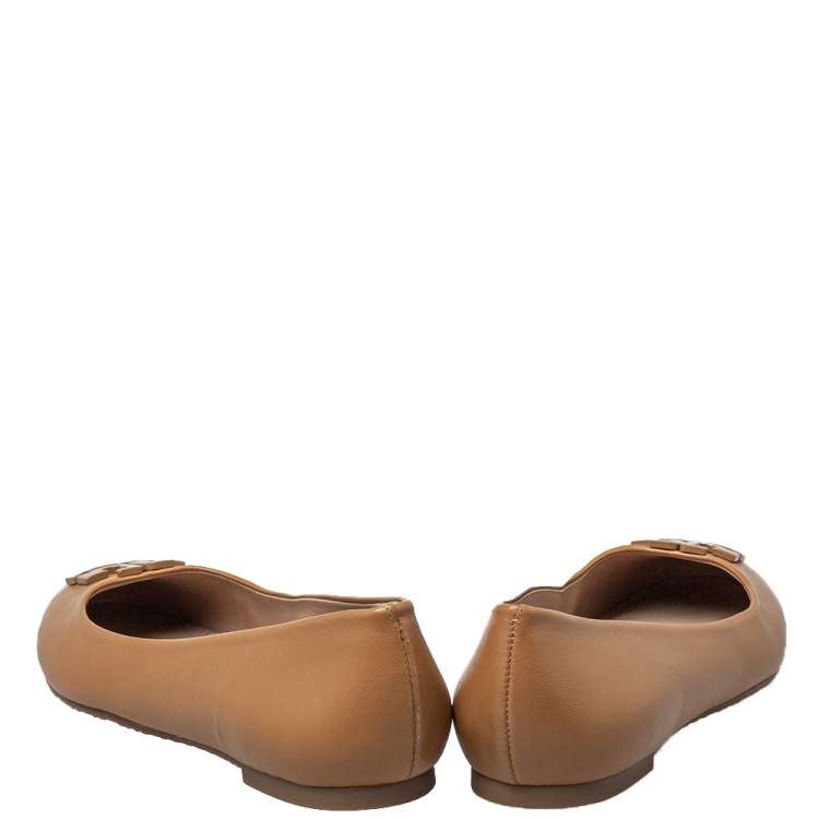 Pre Owned Tory Burch Brown Leather  Ballet Flats Size 39
