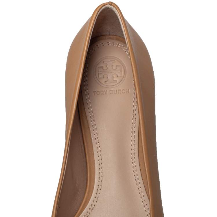 Pre Owned Tory Burch Brown Leather  Ballet Flats Size 39