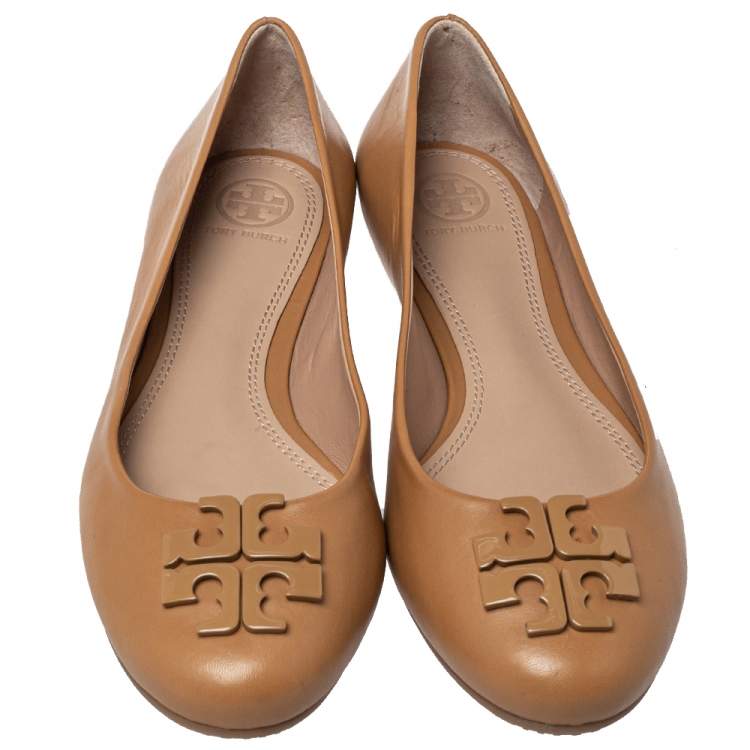 Pre Owned Tory Burch Brown Leather  Ballet Flats Size 39