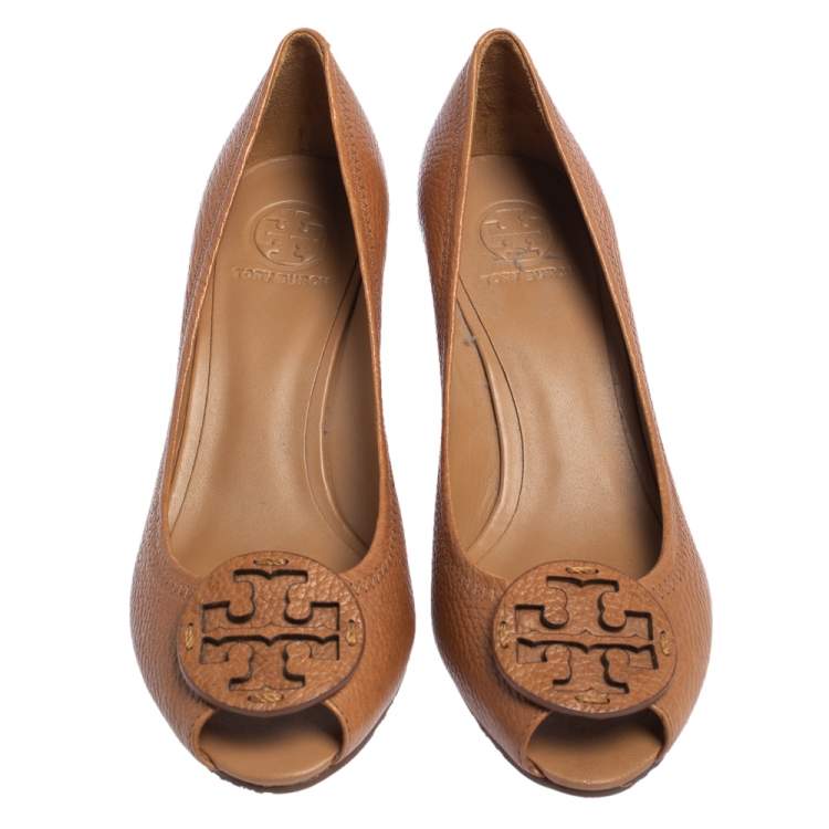 Pre Owned Tory Burch Tan Leather Melanie Wedge Pumps Size 40 