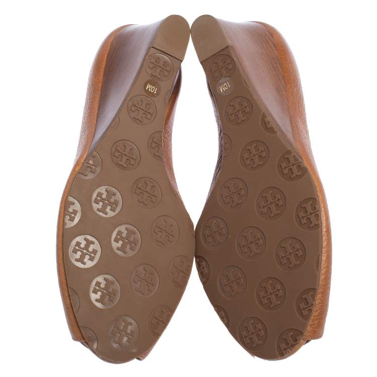 Pre Owned Tory Burch Tan Leather Melanie Wedge Pumps Size 40 