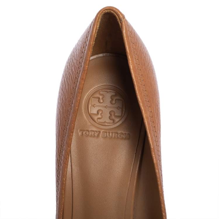 Pre Owned Tory Burch Tan Leather Melanie Wedge Pumps Size 40 