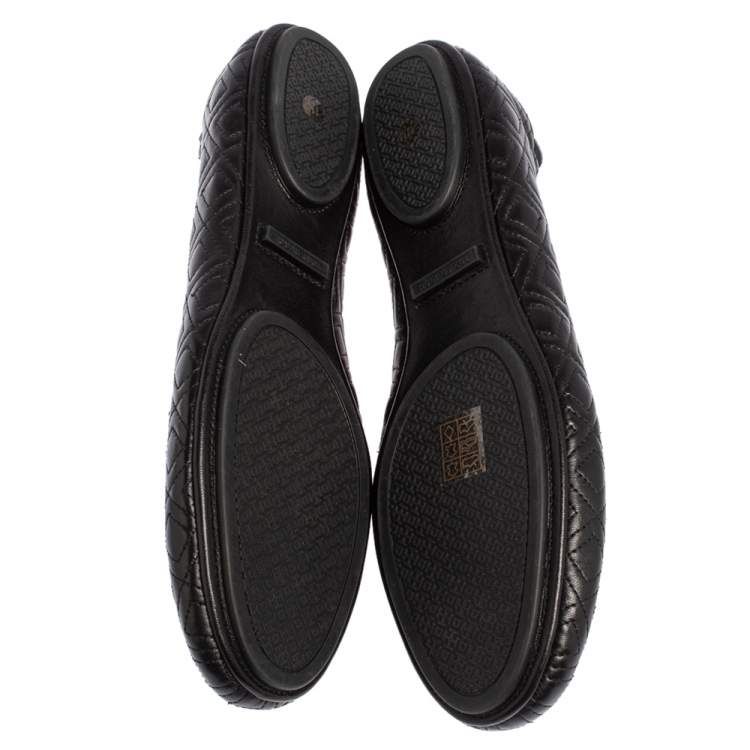 Pre Owned Tory Burch Black Leather Reva Ballet Flats Size 41