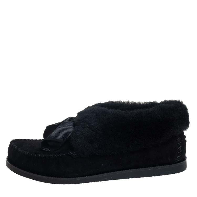 Pre Owned Tory Burch Black Suede and Shearling Aberdeen Sneaker Size 37.5