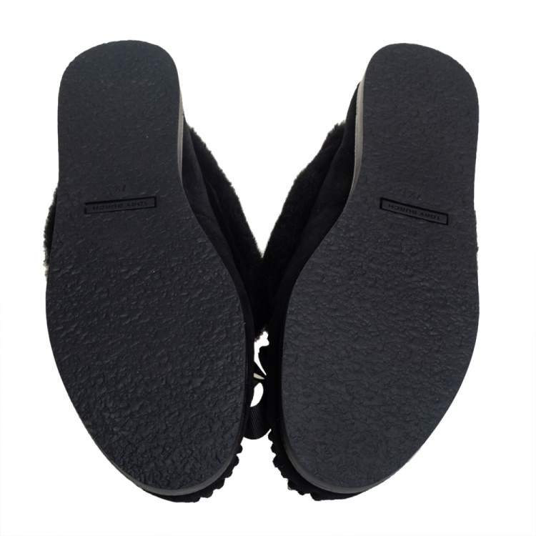 Pre Owned Tory Burch Black Suede and Shearling Aberdeen Sneaker Size 37.5