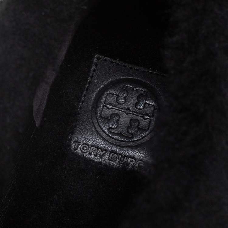Pre Owned Tory Burch Black Suede and Shearling Aberdeen Sneaker Size 37.5