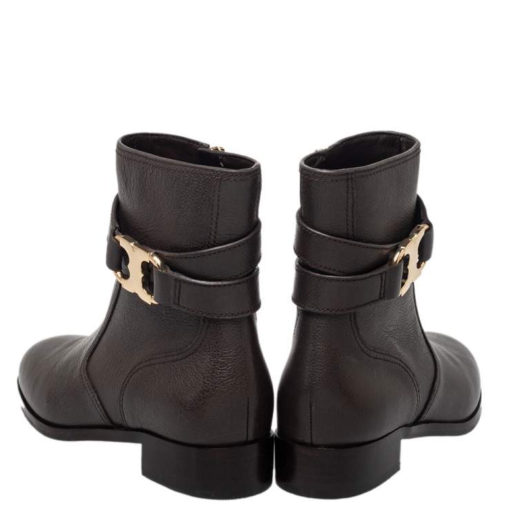 مملوكة مسبقًا Tory Burch Brown Leather Ankle Length Boots Size 36