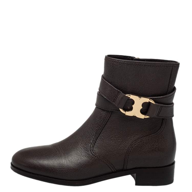 مملوكة مسبقًا Tory Burch Brown Leather Ankle Length Boots Size 36