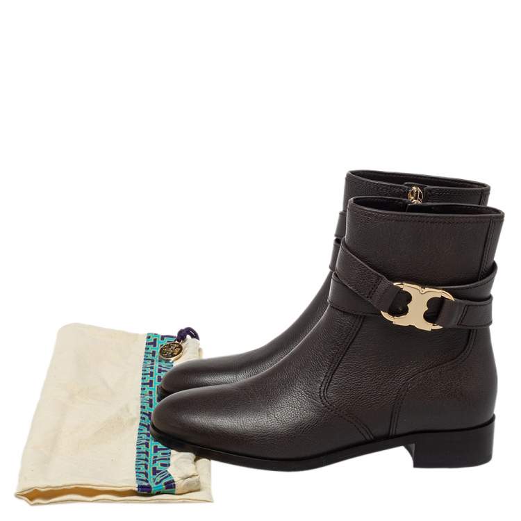 مملوكة مسبقًا Tory Burch Brown Leather Ankle Length Boots Size 36