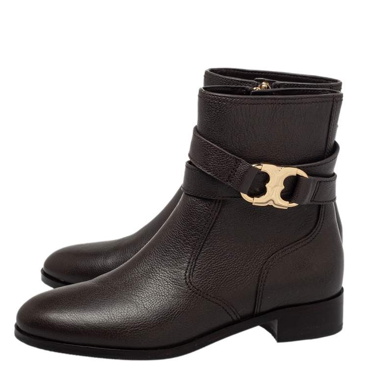 مملوكة مسبقًا Tory Burch Brown Leather Ankle Length Boots Size 36