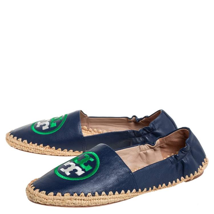مملوكة مسبقًا Tory Burch Blue Leather Espadrille Flats Size 36