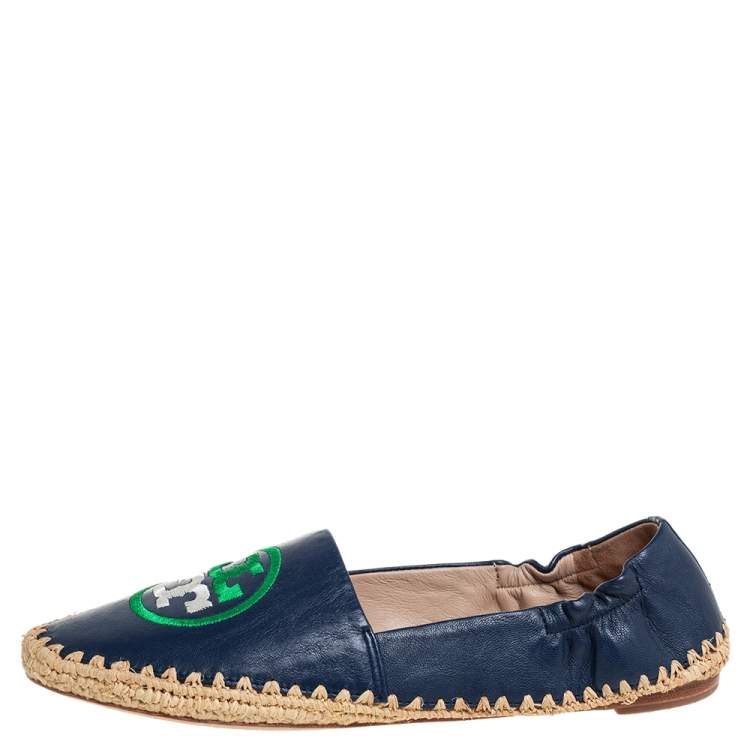 مملوكة مسبقًا Tory Burch Blue Leather Espadrille Flats Size 36