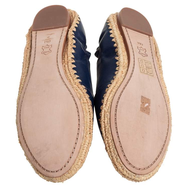 مملوكة مسبقًا Tory Burch Blue Leather Espadrille Flats Size 36