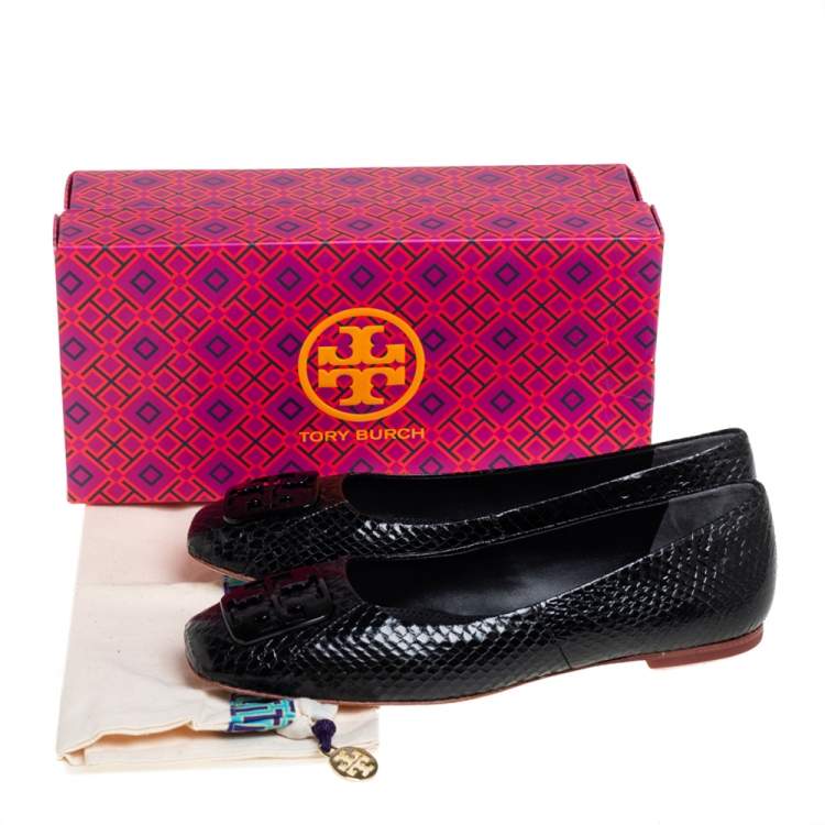 Pre Owned Tory Burch Black Python Georgia Flats Size 37