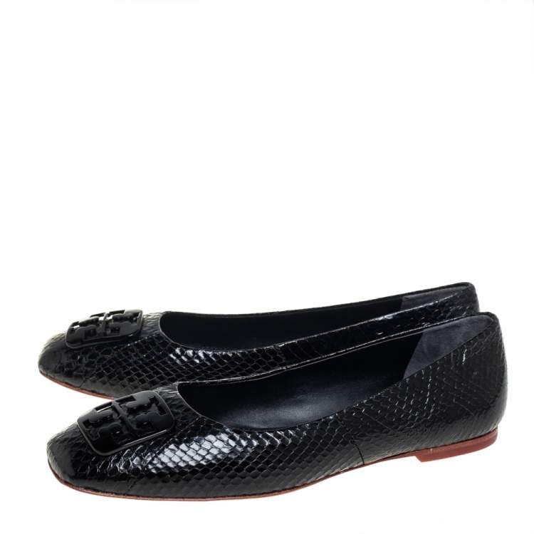 Pre Owned Tory Burch Black Python Georgia Flats Size 37