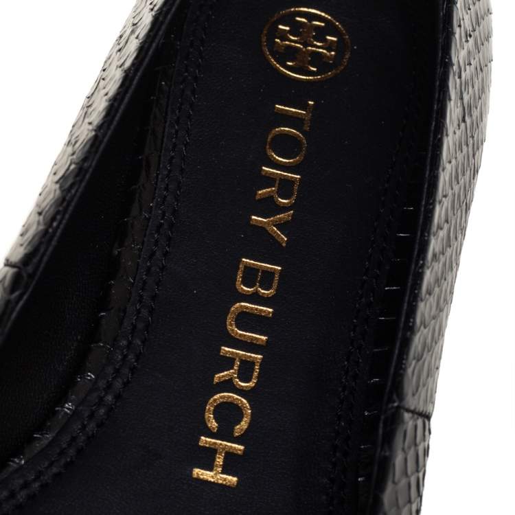 Pre Owned Tory Burch Black Python Georgia Flats Size 37