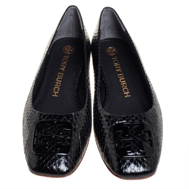 Pre Owned Tory Burch Black Python Georgia Flats Size 37