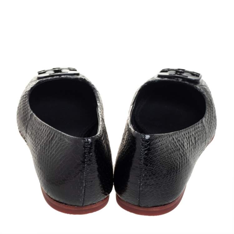 Pre Owned Tory Burch Black Python Georgia Flats Size 37