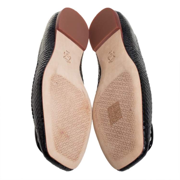 Pre Owned Tory Burch Black Python Georgia Flats Size 37