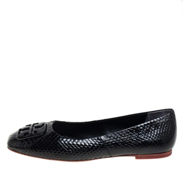 Pre Owned Tory Burch Black Python Georgia Flats Size 37