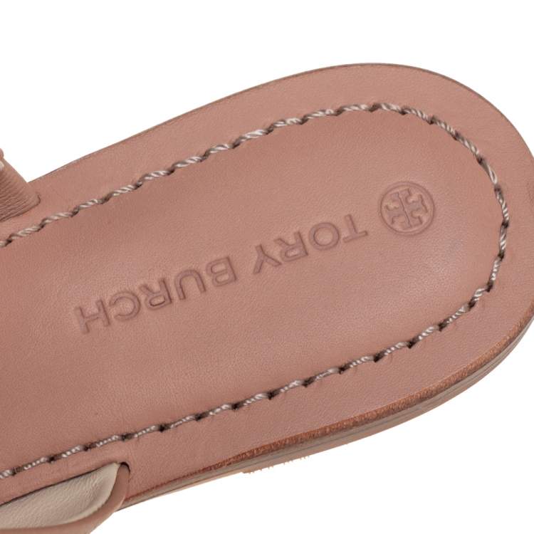 Pre Owned Tory Burch Beige Leather Thong Flats Size 38.5