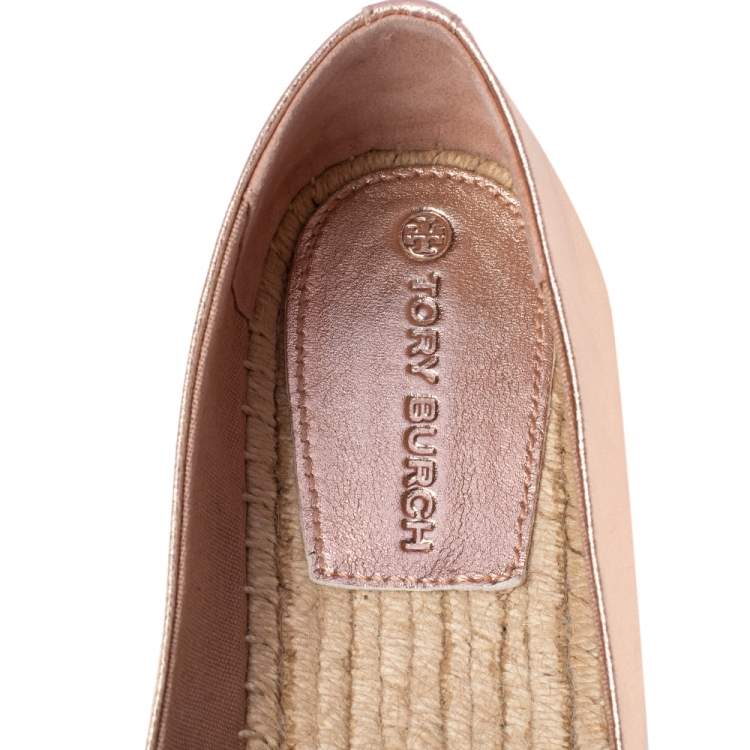 Pre Owned  Tory Burch Rose Gold Leather Ines Espadrille Flats Size 38