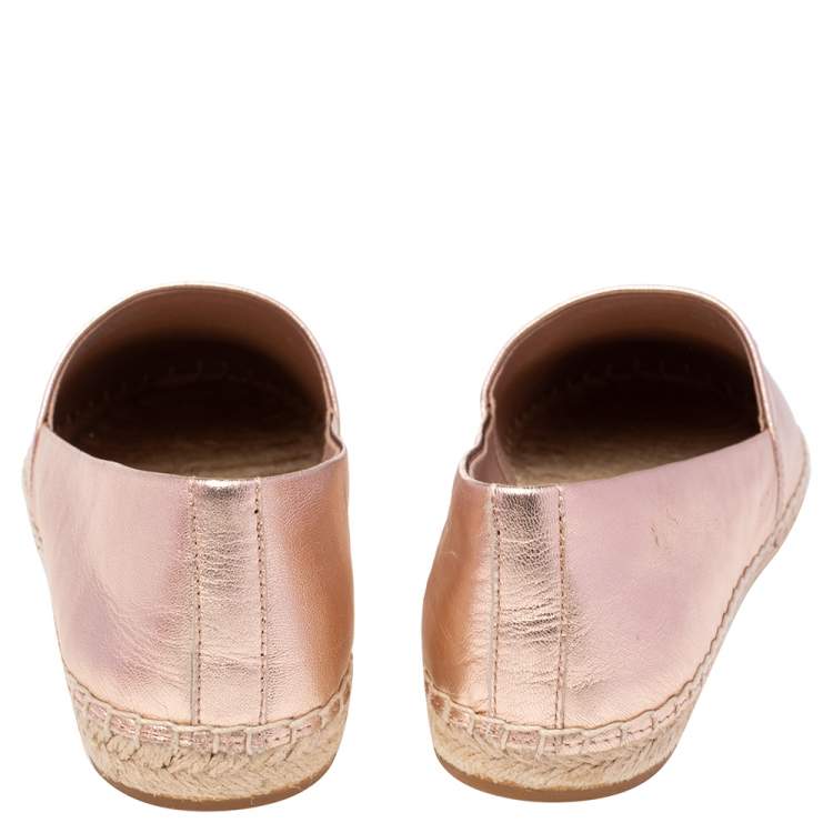 Pre Owned  Tory Burch Rose Gold Leather Ines Espadrille Flats Size 38