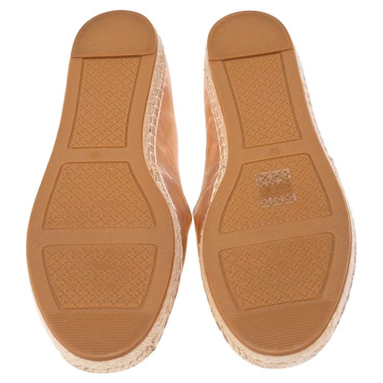 Pre Owned  Tory Burch Rose Gold Leather Ines Espadrille Flats Size 38