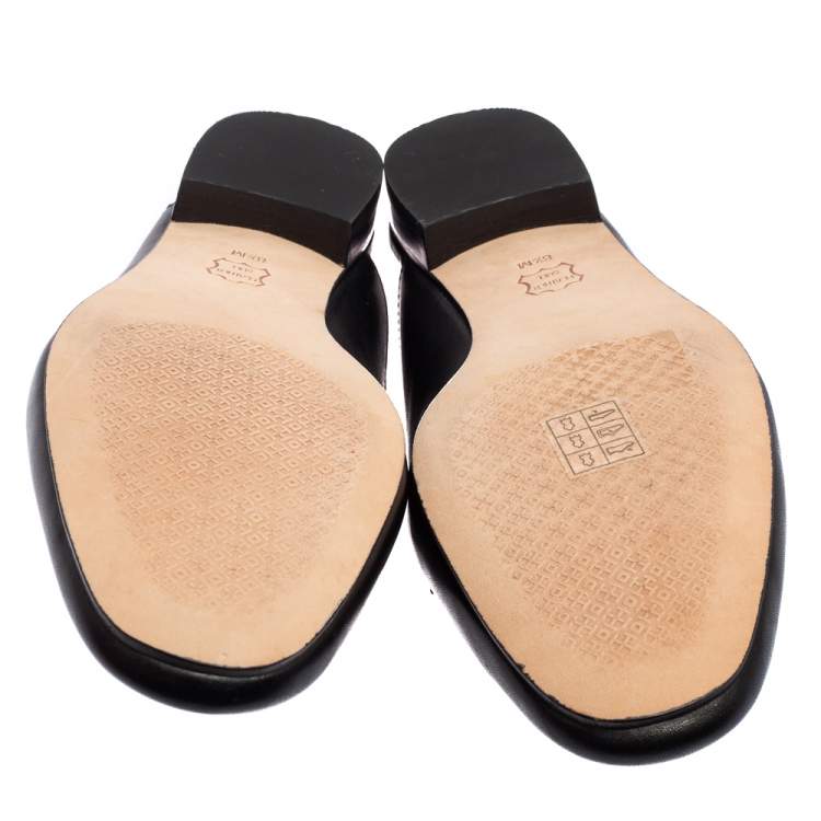 Pre Owned Tory Burch Black Leather Loafer Mules Size 38.5
