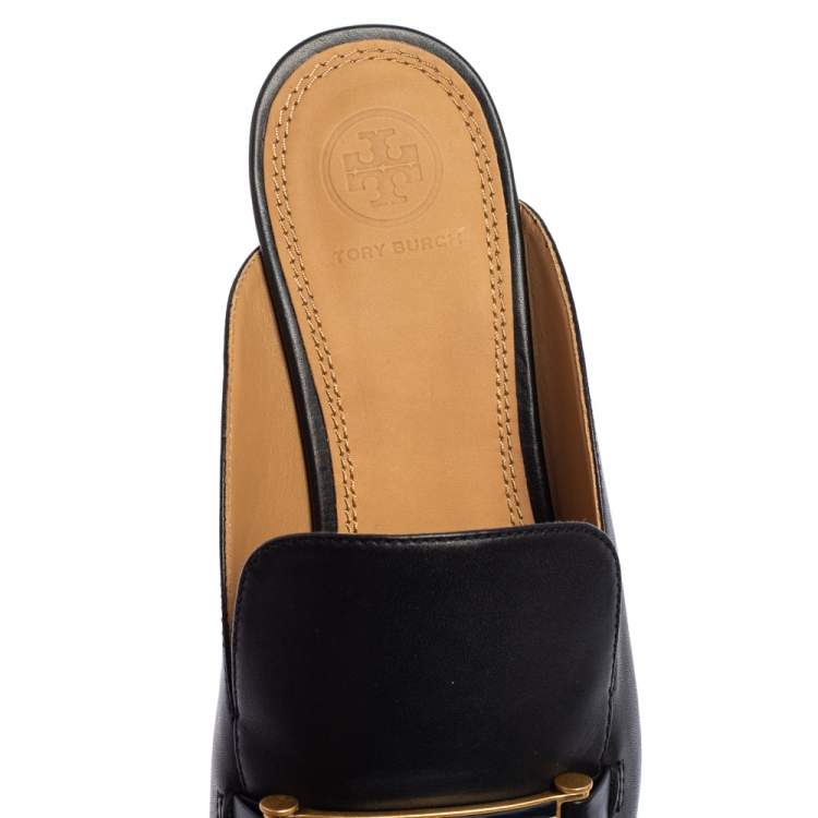 Pre Owned Tory Burch Black Leather Loafer Mules Size 38.5