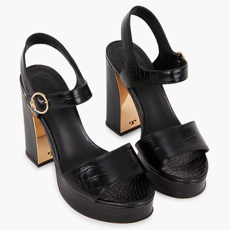 Pre Owned Tory Burch Black Leather Martine Platform Sandals Size EU 39.5