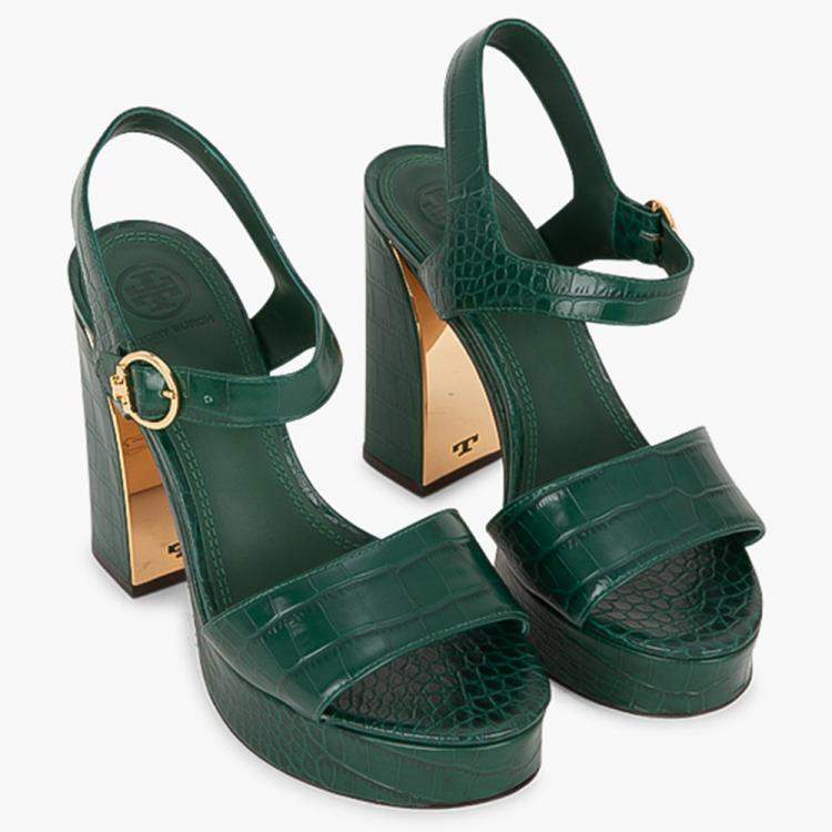 Pre Owned Tory Burch Green Leather Martine Platform Sandals Size EU 40