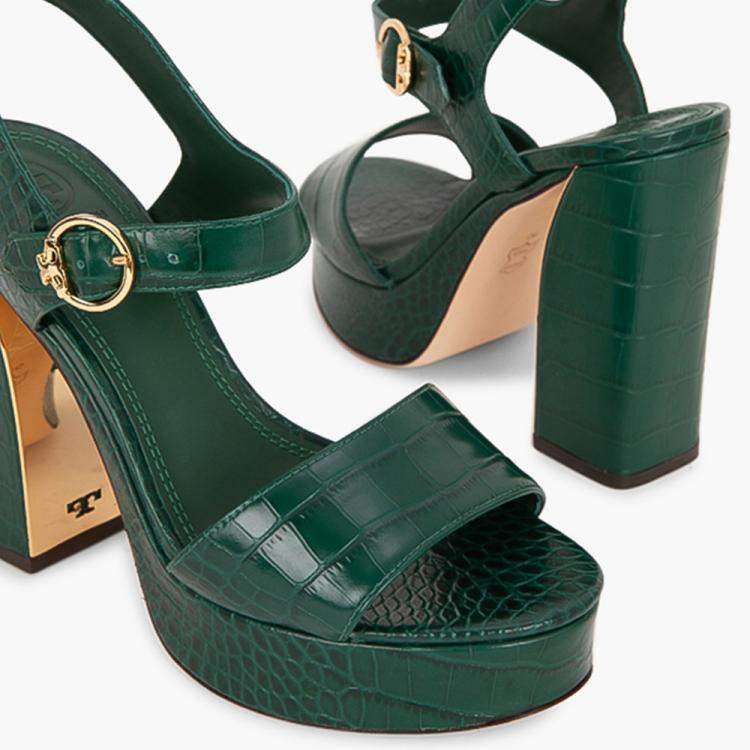 Pre Owned Tory Burch Green Leather Martine Platform Sandals Size EU 40