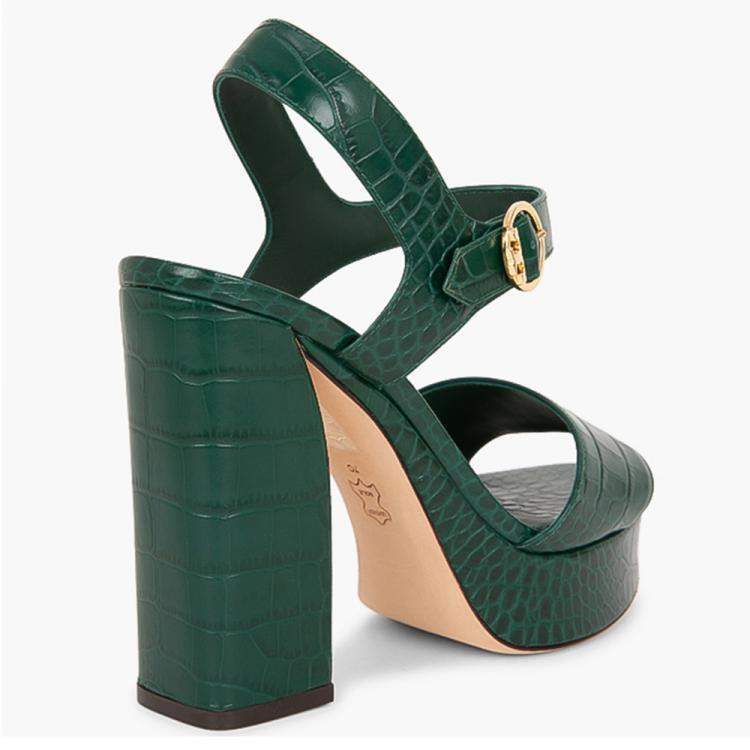 Pre Owned Tory Burch Green Leather Martine Platform Sandals Size EU 40
