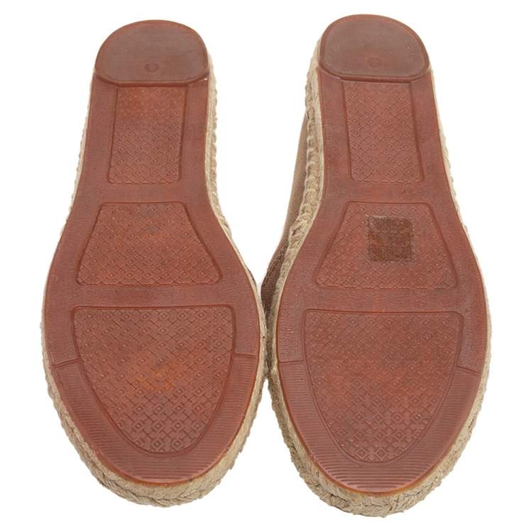 Pre Owned Tory Burch White-Beige Canvas Espadrilles Flat Size 38