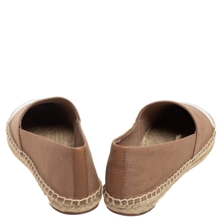 Pre Owned Tory Burch White-Beige Canvas Espadrilles Flat Size 38