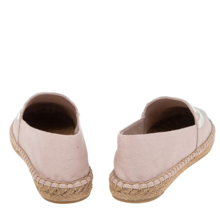 Pre Owned Tory Burch Pink/White Canvas And Patent Espadrille Fats Size 37.5