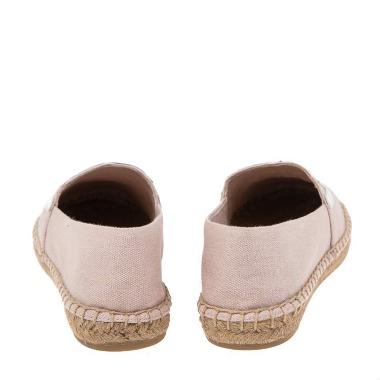 Pre Owned Tory Burch White/Pink Canvas And Patent Espadrille Flats Size 37