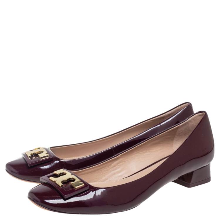 Pre Owned Tory Burch Maroon Patent Leather Gigi Pumps Size 37.5