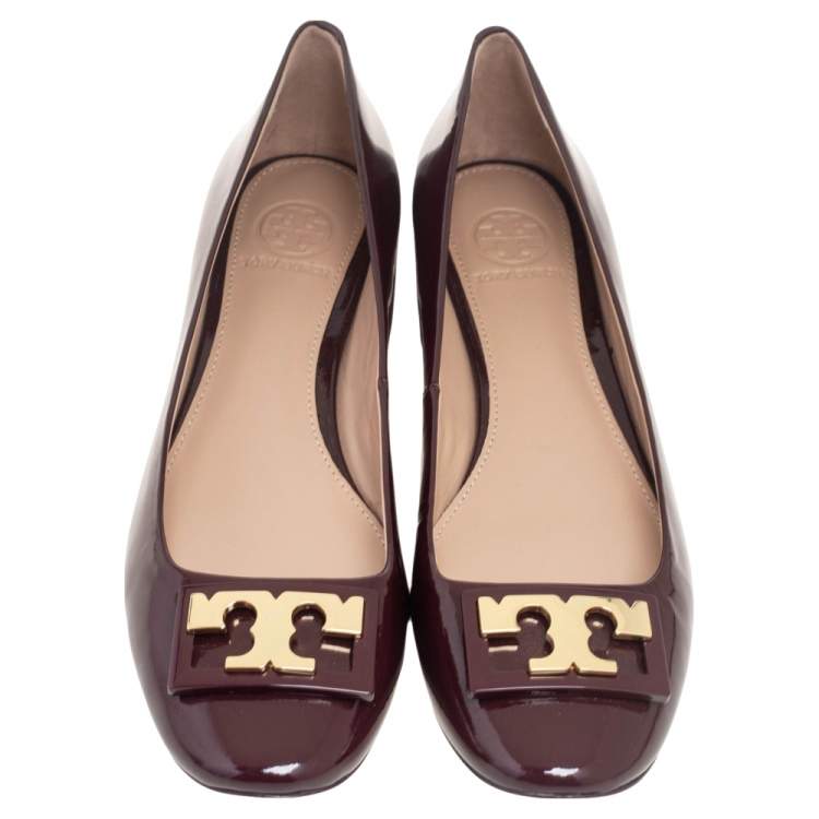 Pre Owned Tory Burch Maroon Patent Leather Gigi Pumps Size 37.5