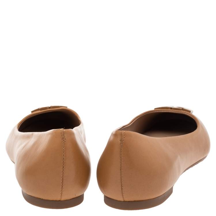 Pre Owned Tory Burch Brown Leather Reva Ballet Flats Size 38.5