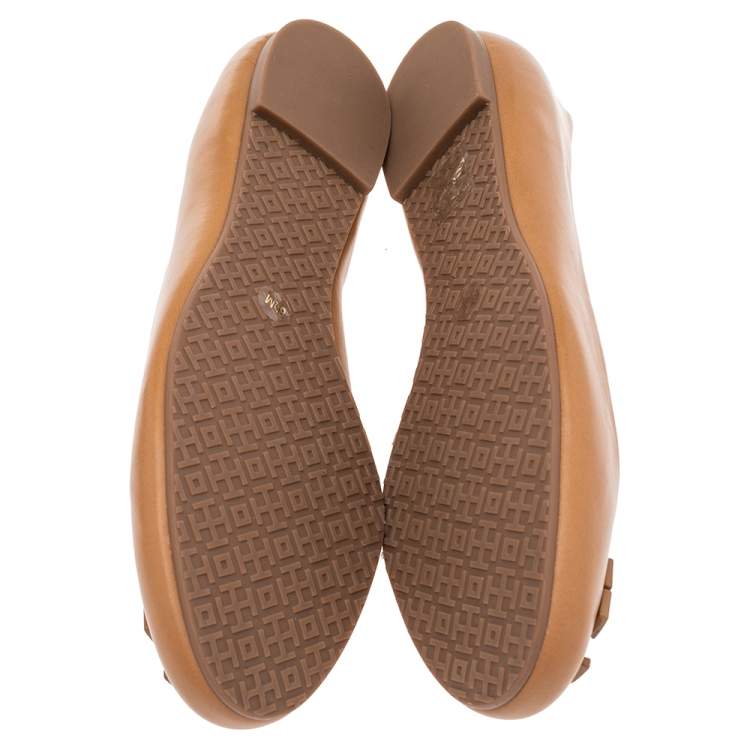 Pre Owned Tory Burch Brown Leather Reva Ballet Flats Size 38.5