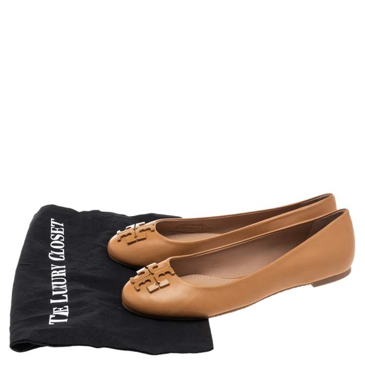 Pre Owned Tory Burch Brown Leather Reva Ballet Flats Size 38.5