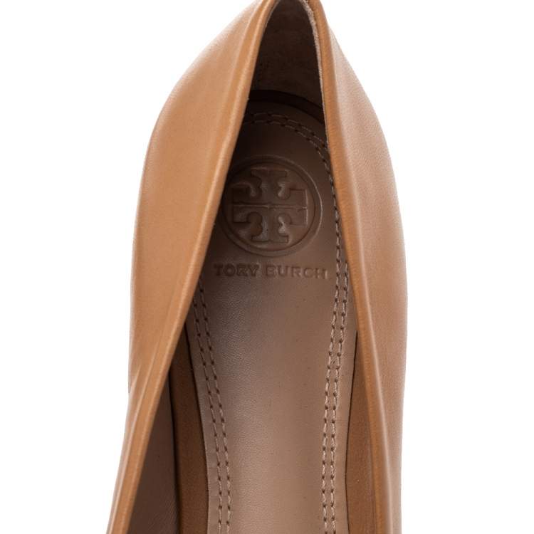 Pre Owned Tory Burch Brown Leather Reva Ballet Flats Size 38.5