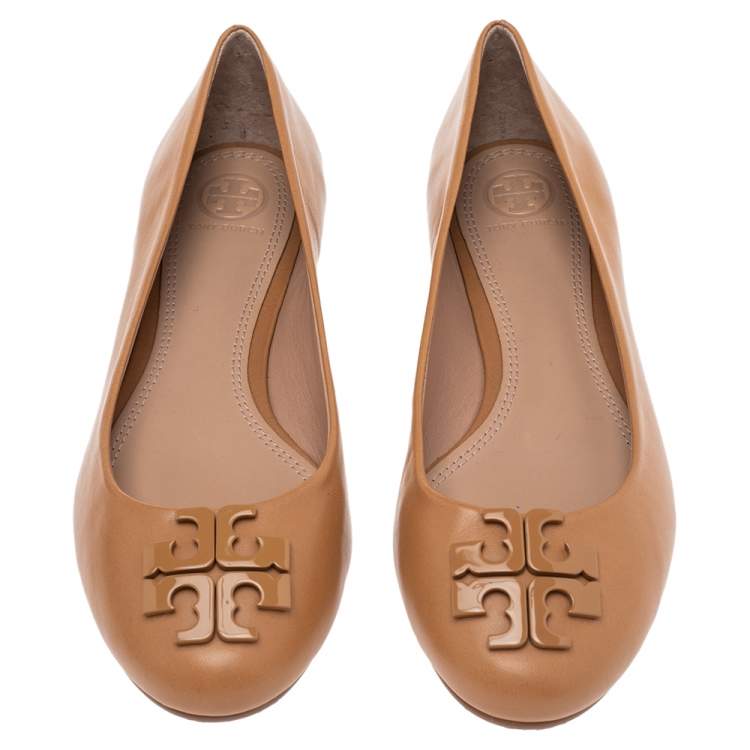 Pre Owned Tory Burch Brown Leather Reva Ballet Flats Size 38.5