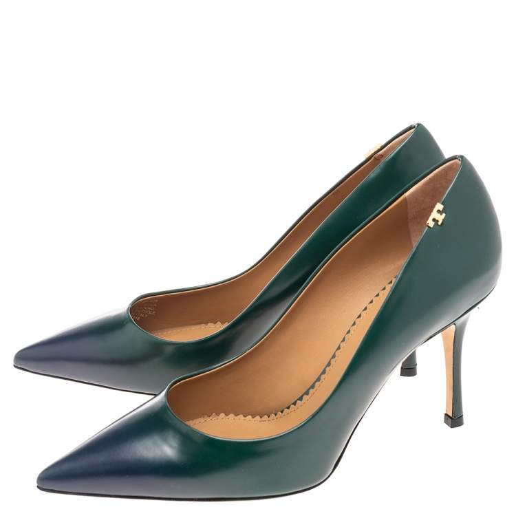 Pre Owned Tory Burch Green/Blue Ombre Leather Penelope Pumps Size 39