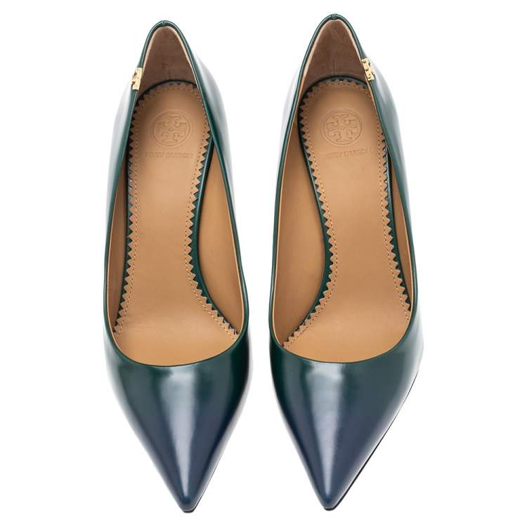 Pre Owned Tory Burch Green/Blue Ombre Leather Penelope Pumps Size 39