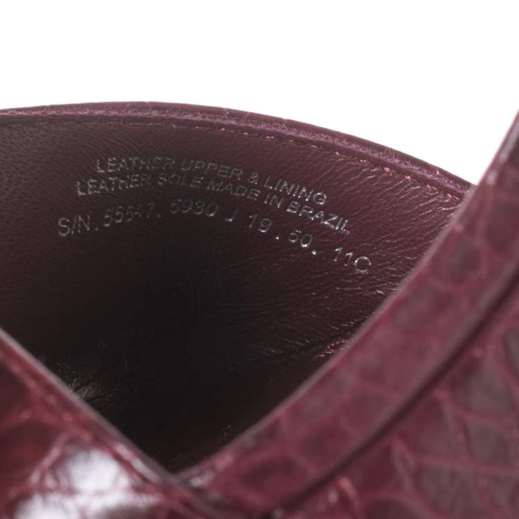 Pre Owned Tory Burch Burgundy Croc Embossed Leather Martine Platform Sandals Size 41