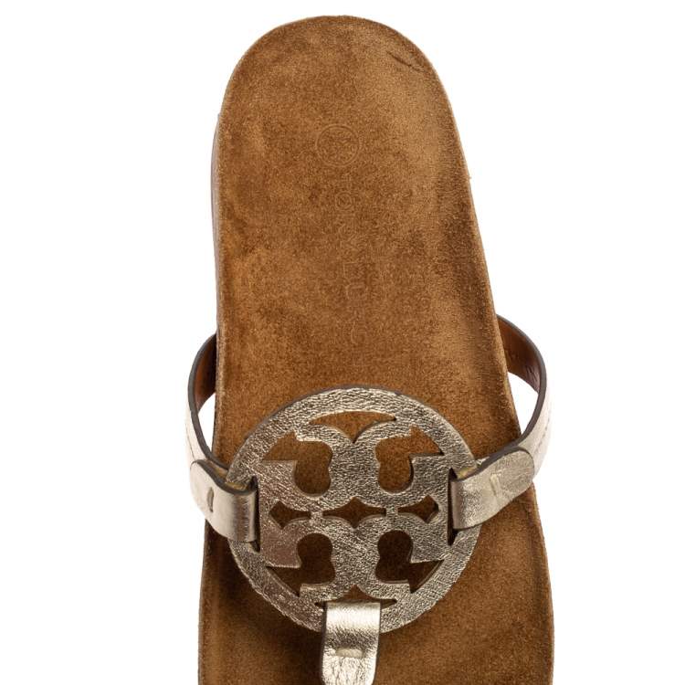 Pre Owned Tory Burch Metallic Leather Miller Cloud Cork Sandals Size 40